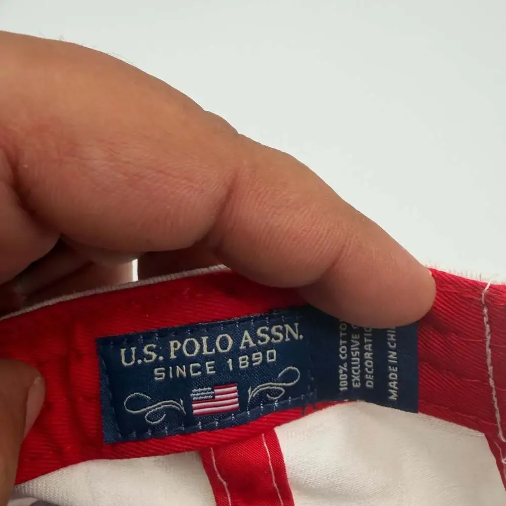 U.S. Polo Assn. Number 3 Embroidered Baseball Cap White Navy Red